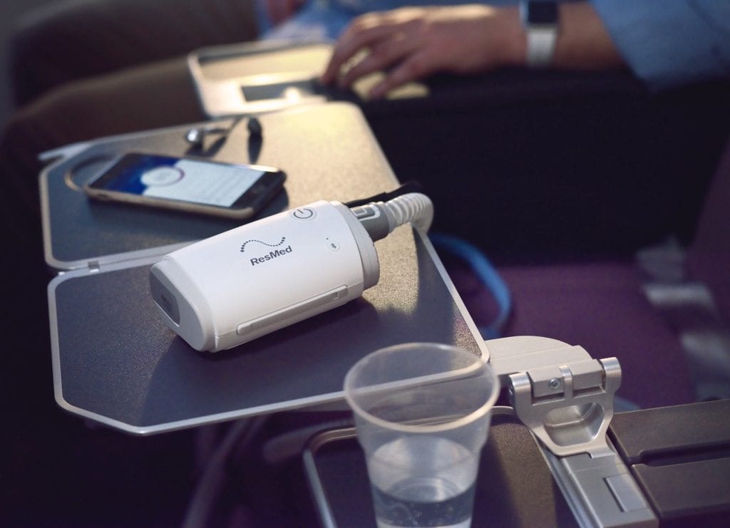ResMed AirMini AutoSet Travel CPAP on Airplane
